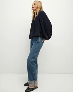 Veronica Beard Tops*Walker Pleated Top in Navy